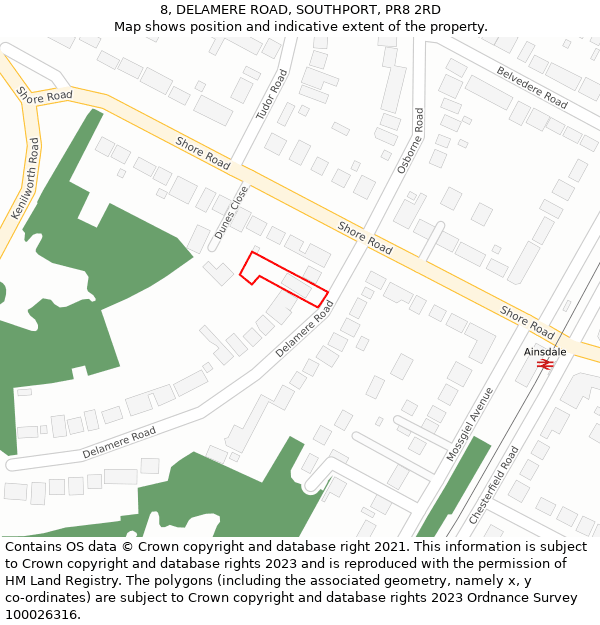 8, DELAMERE ROAD, SOUTHPORT, PR8 2RD: Location map and indicative extent of plot