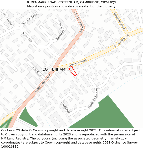 8, DENMARK ROAD, COTTENHAM, CAMBRIDGE, CB24 8QS: Location map and indicative extent of plot