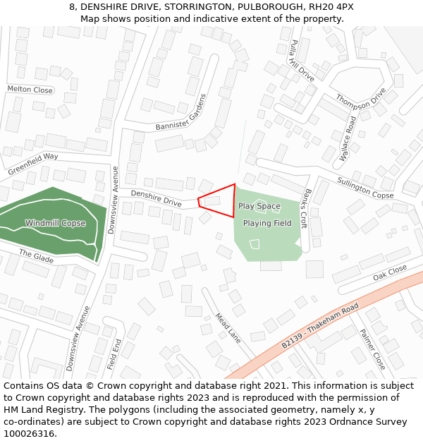 8, DENSHIRE DRIVE, STORRINGTON, PULBOROUGH, RH20 4PX: Location map and indicative extent of plot