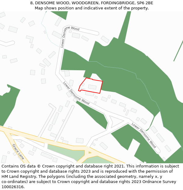 8, DENSOME WOOD, WOODGREEN, FORDINGBRIDGE, SP6 2BE: Location map and indicative extent of plot