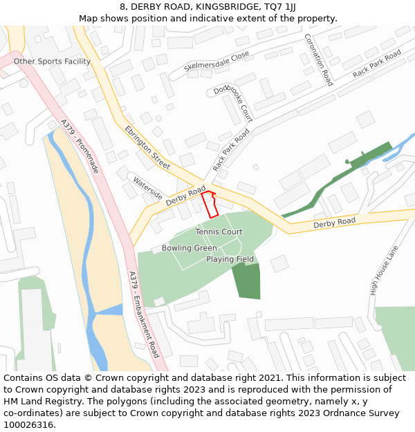 8, DERBY ROAD, KINGSBRIDGE, TQ7 1JJ: Location map and indicative extent of plot