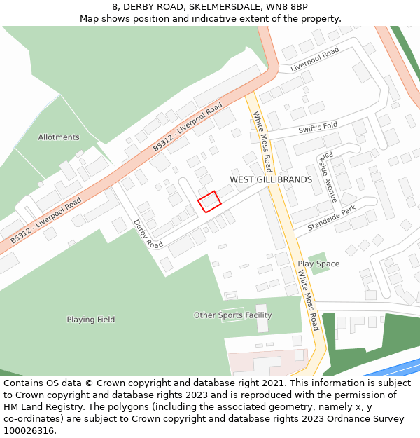 8, DERBY ROAD, SKELMERSDALE, WN8 8BP: Location map and indicative extent of plot