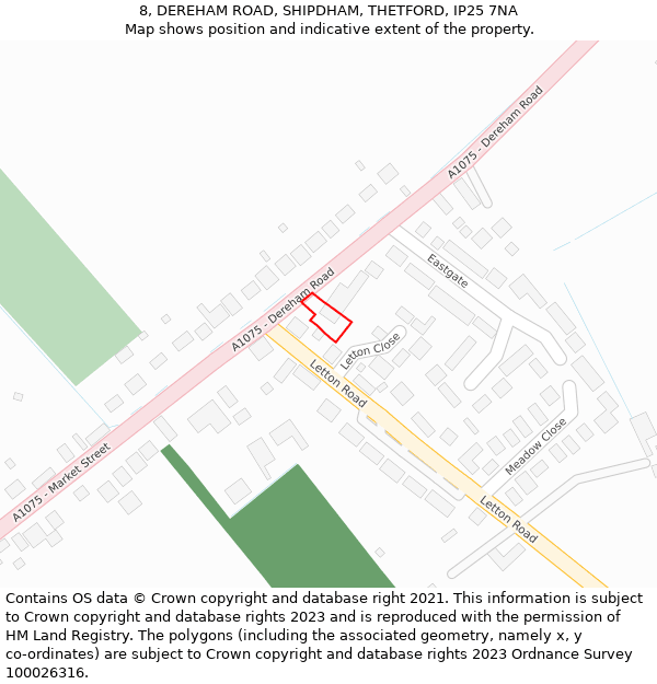 8, DEREHAM ROAD, SHIPDHAM, THETFORD, IP25 7NA: Location map and indicative extent of plot