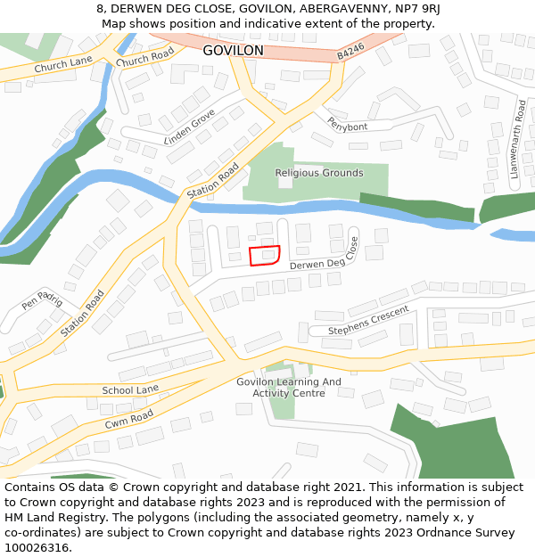 8, DERWEN DEG CLOSE, GOVILON, ABERGAVENNY, NP7 9RJ: Location map and indicative extent of plot