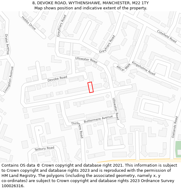 8, DEVOKE ROAD, WYTHENSHAWE, MANCHESTER, M22 1TY: Location map and indicative extent of plot