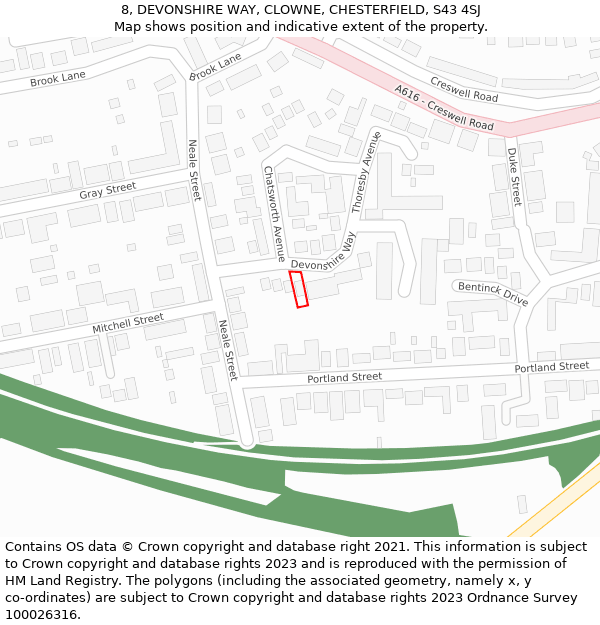 8, DEVONSHIRE WAY, CLOWNE, CHESTERFIELD, S43 4SJ: Location map and indicative extent of plot