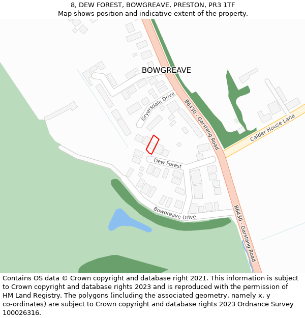 8, DEW FOREST, BOWGREAVE, PRESTON, PR3 1TF: Location map and indicative extent of plot
