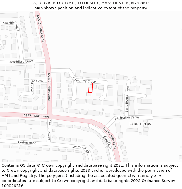8, DEWBERRY CLOSE, TYLDESLEY, MANCHESTER, M29 8RD: Location map and indicative extent of plot