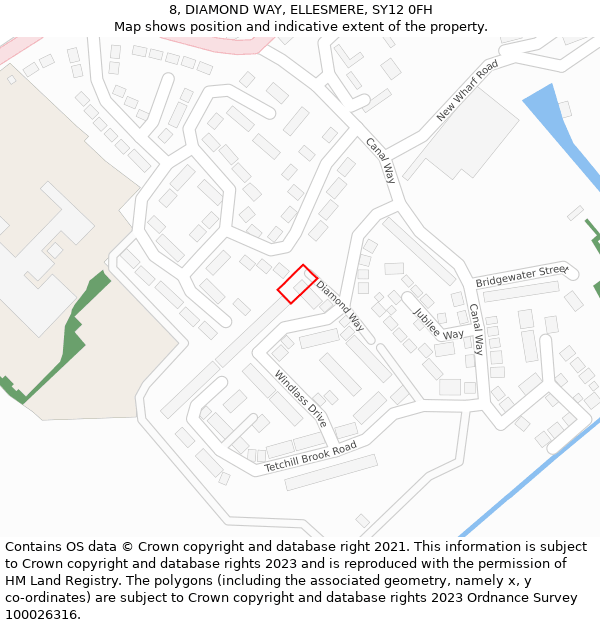 8, DIAMOND WAY, ELLESMERE, SY12 0FH: Location map and indicative extent of plot