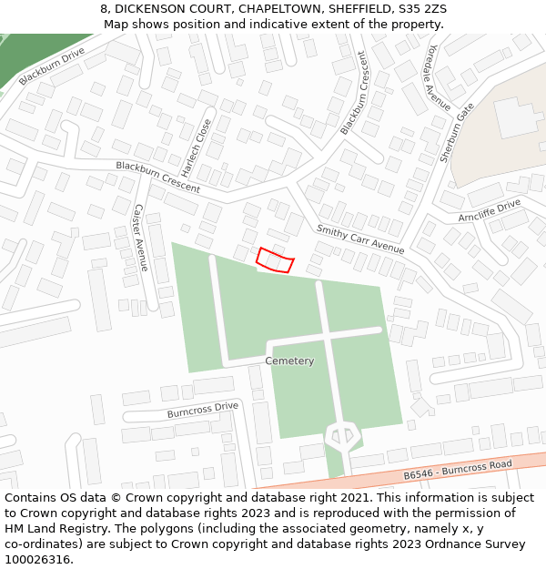 8, DICKENSON COURT, CHAPELTOWN, SHEFFIELD, S35 2ZS: Location map and indicative extent of plot