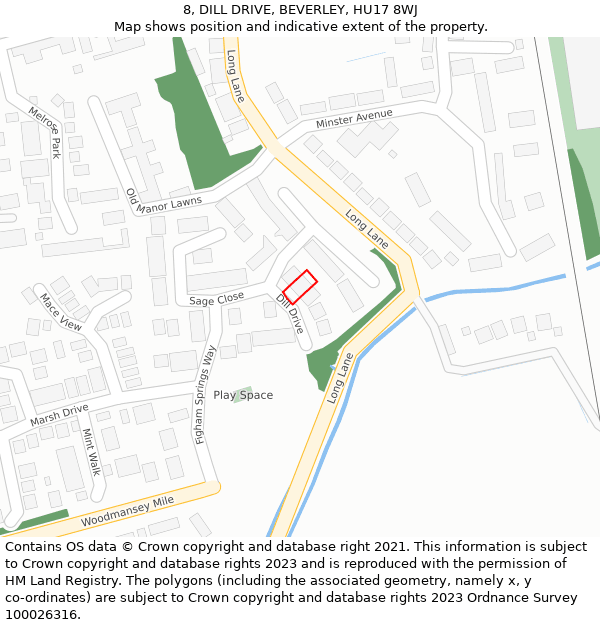 8, DILL DRIVE, BEVERLEY, HU17 8WJ: Location map and indicative extent of plot