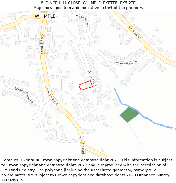 8, DINCE HILL CLOSE, WHIMPLE, EXETER, EX5 2TE: Location map and indicative extent of plot