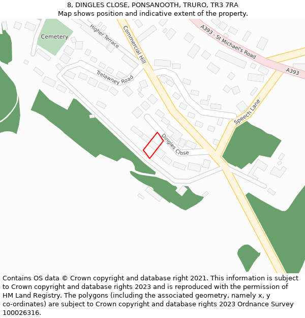 8, DINGLES CLOSE, PONSANOOTH, TRURO, TR3 7RA: Location map and indicative extent of plot