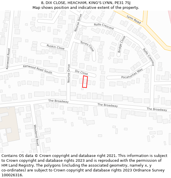 8, DIX CLOSE, HEACHAM, KING'S LYNN, PE31 7SJ: Location map and indicative extent of plot