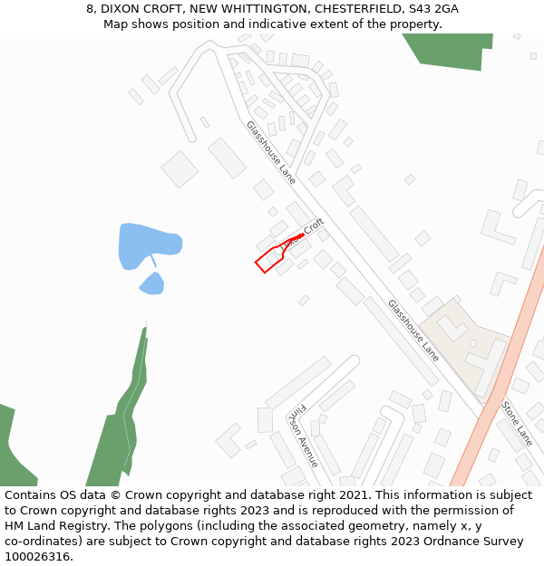 8, DIXON CROFT, NEW WHITTINGTON, CHESTERFIELD, S43 2GA: Location map and indicative extent of plot