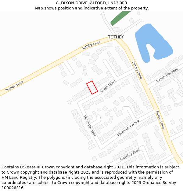 8, DIXON DRIVE, ALFORD, LN13 0PR: Location map and indicative extent of plot