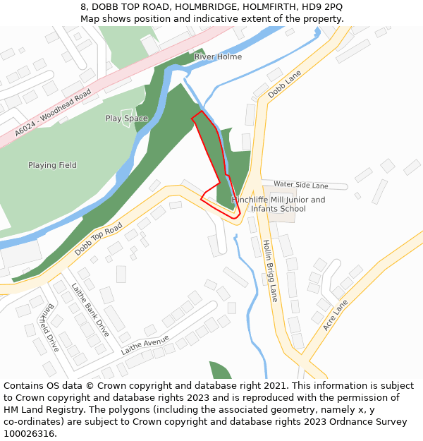 8, DOBB TOP ROAD, HOLMBRIDGE, HOLMFIRTH, HD9 2PQ: Location map and indicative extent of plot