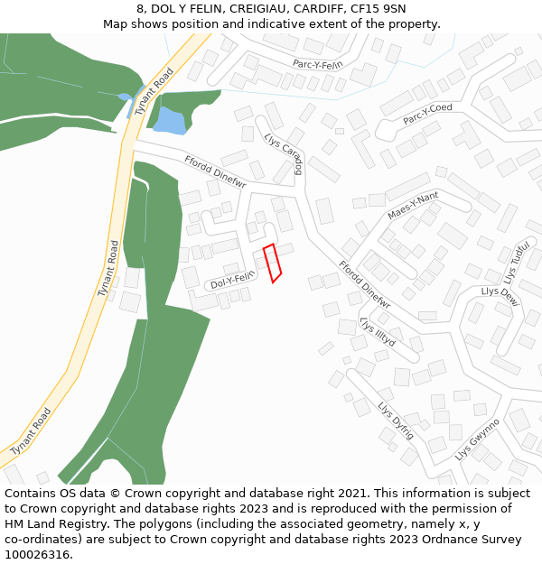 8, DOL Y FELIN, CREIGIAU, CARDIFF, CF15 9SN: Location map and indicative extent of plot