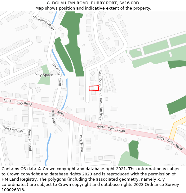 8, DOLAU FAN ROAD, BURRY PORT, SA16 0RD: Location map and indicative extent of plot