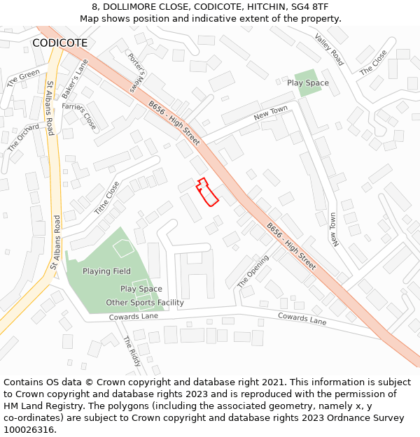 8, DOLLIMORE CLOSE, CODICOTE, HITCHIN, SG4 8TF: Location map and indicative extent of plot