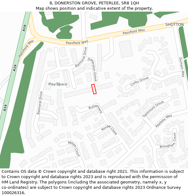 8, DONERSTON GROVE, PETERLEE, SR8 1QH: Location map and indicative extent of plot