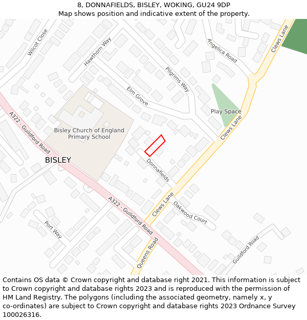 8, DONNAFIELDS, BISLEY, WOKING, GU24 9DP: Location map and indicative extent of plot