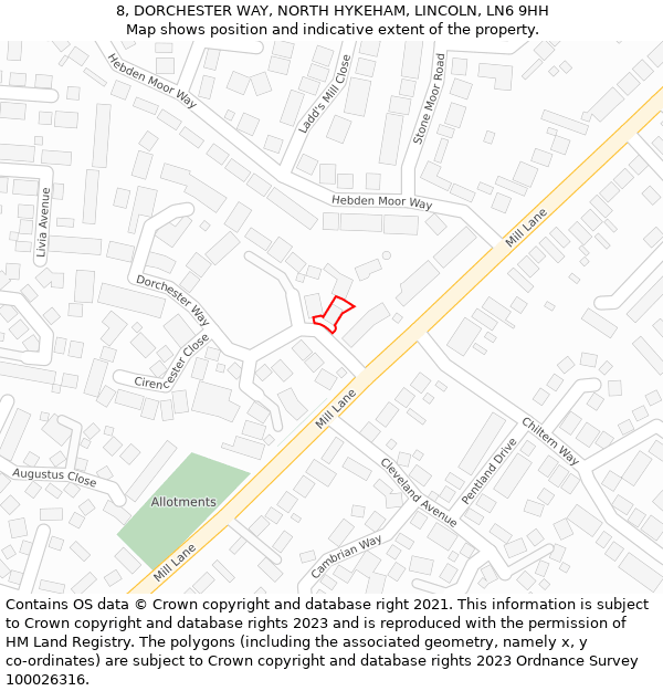 8, DORCHESTER WAY, NORTH HYKEHAM, LINCOLN, LN6 9HH: Location map and indicative extent of plot