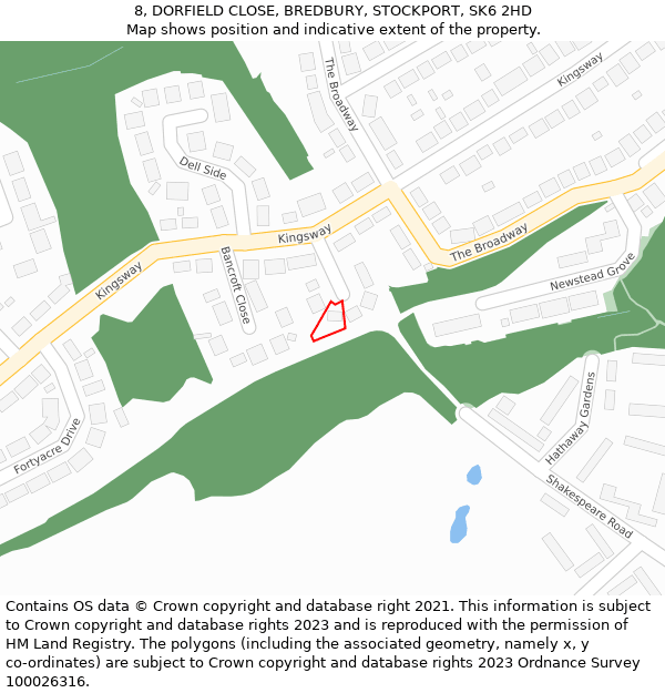 8, DORFIELD CLOSE, BREDBURY, STOCKPORT, SK6 2HD: Location map and indicative extent of plot