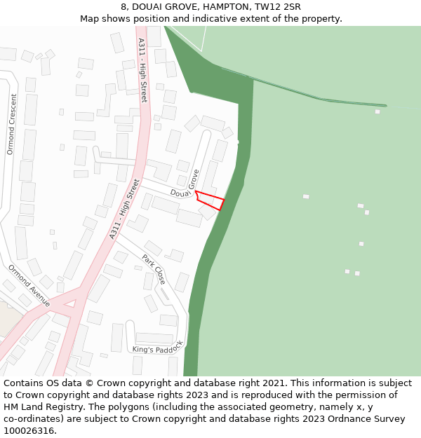 8, DOUAI GROVE, HAMPTON, TW12 2SR: Location map and indicative extent of plot