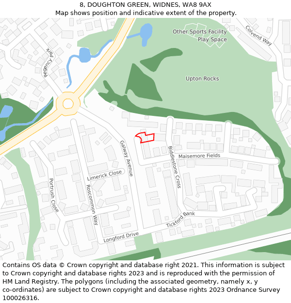 8, DOUGHTON GREEN, WIDNES, WA8 9AX: Location map and indicative extent of plot