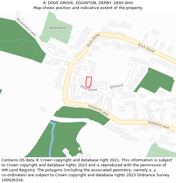 8, DOVE GROVE, EGGINTON, DERBY, DE65 6HH: Location map and indicative extent of plot