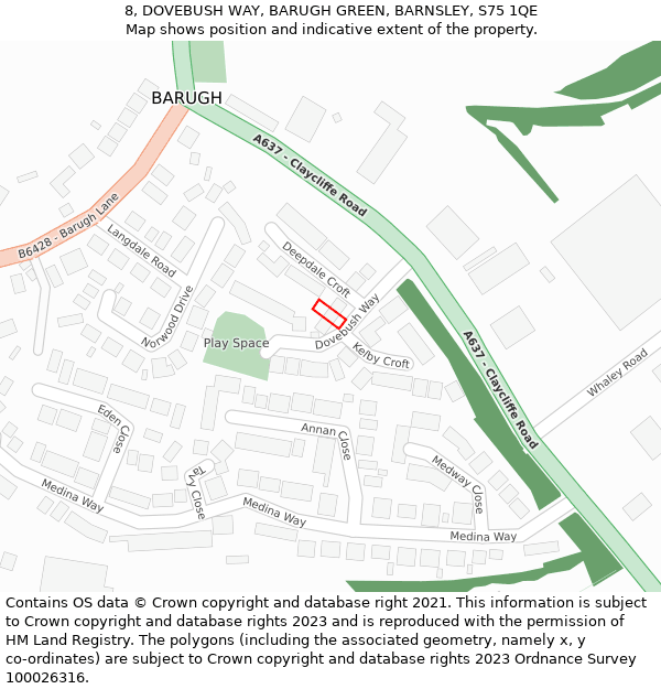 8, DOVEBUSH WAY, BARUGH GREEN, BARNSLEY, S75 1QE: Location map and indicative extent of plot