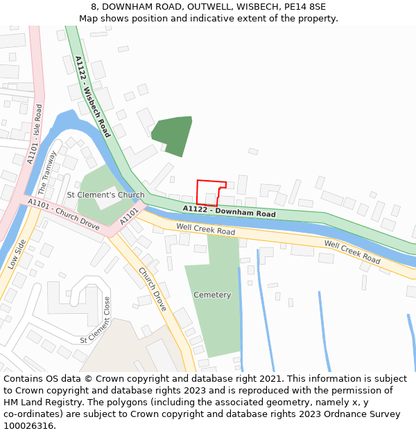 8, DOWNHAM ROAD, OUTWELL, WISBECH, PE14 8SE: Location map and indicative extent of plot