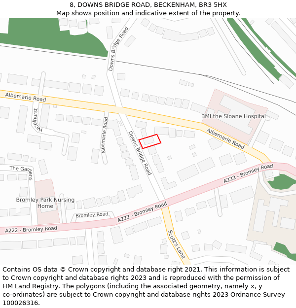 8, DOWNS BRIDGE ROAD, BECKENHAM, BR3 5HX: Location map and indicative extent of plot