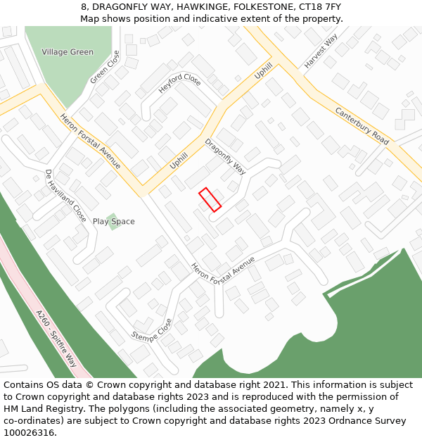 8, DRAGONFLY WAY, HAWKINGE, FOLKESTONE, CT18 7FY: Location map and indicative extent of plot