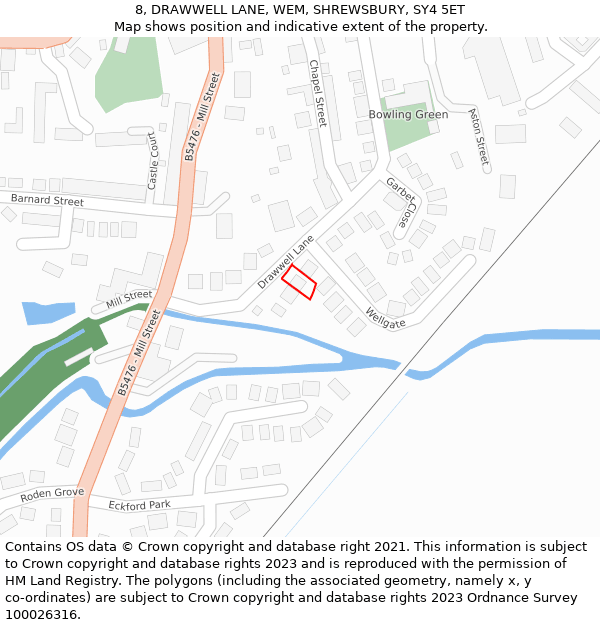 8, DRAWWELL LANE, WEM, SHREWSBURY, SY4 5ET: Location map and indicative extent of plot