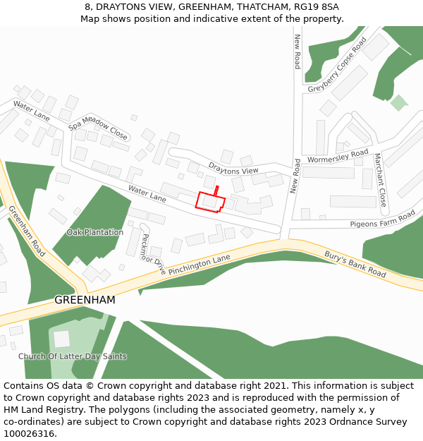 8, DRAYTONS VIEW, GREENHAM, THATCHAM, RG19 8SA: Location map and indicative extent of plot