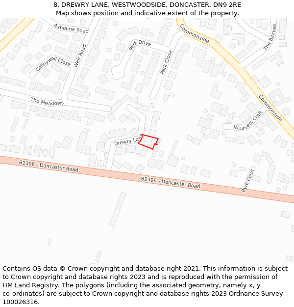 8, DREWRY LANE, WESTWOODSIDE, DONCASTER, DN9 2RE: Location map and indicative extent of plot