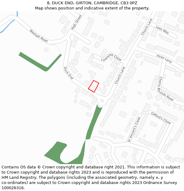 8, DUCK END, GIRTON, CAMBRIDGE, CB3 0PZ: Location map and indicative extent of plot