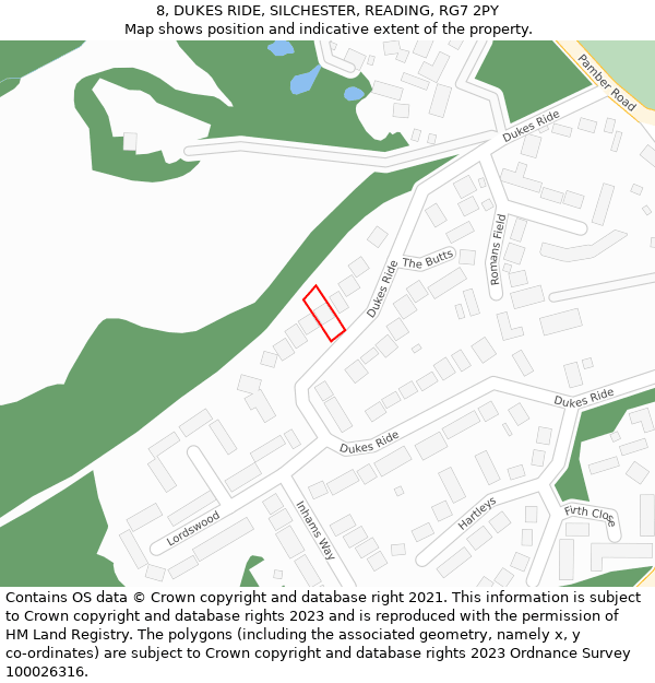 8, DUKES RIDE, SILCHESTER, READING, RG7 2PY: Location map and indicative extent of plot