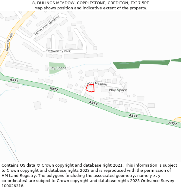 8, DULINGS MEADOW, COPPLESTONE, CREDITON, EX17 5PE: Location map and indicative extent of plot