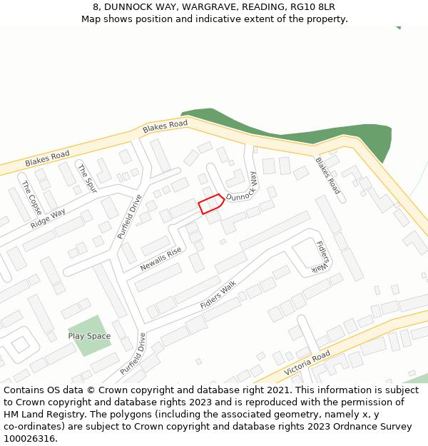 8, DUNNOCK WAY, WARGRAVE, READING, RG10 8LR: Location map and indicative extent of plot