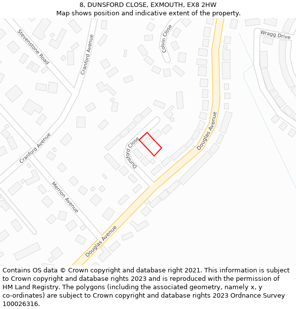 8, DUNSFORD CLOSE, EXMOUTH, EX8 2HW: Location map and indicative extent of plot