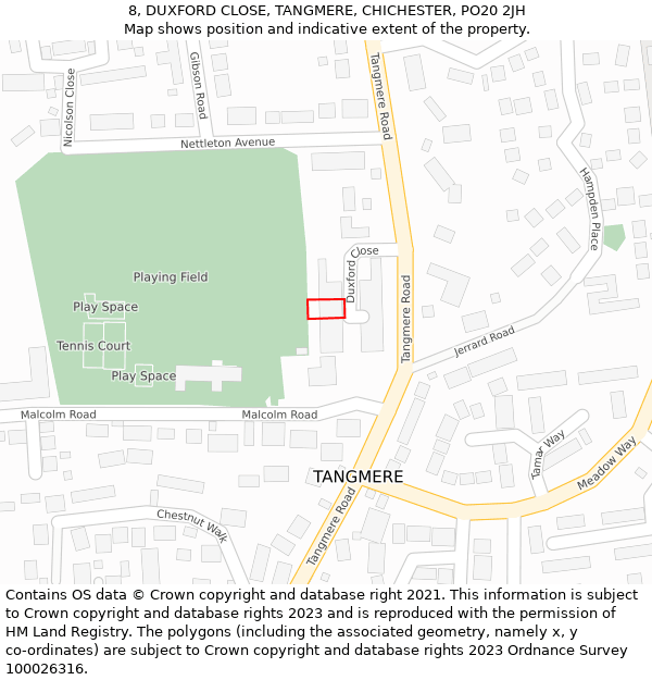 8, DUXFORD CLOSE, TANGMERE, CHICHESTER, PO20 2JH: Location map and indicative extent of plot