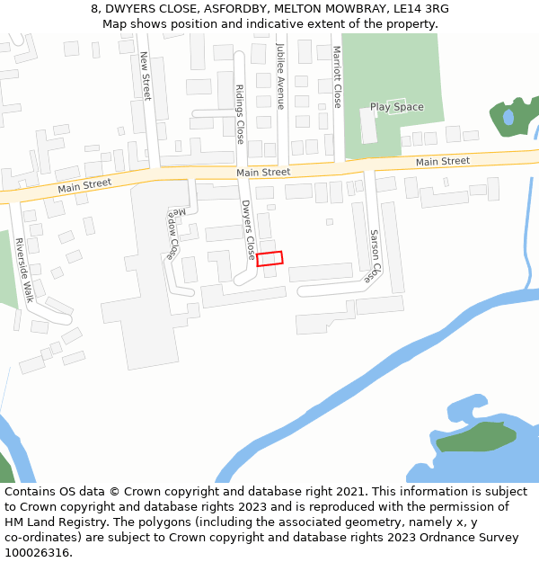 8, DWYERS CLOSE, ASFORDBY, MELTON MOWBRAY, LE14 3RG: Location map and indicative extent of plot