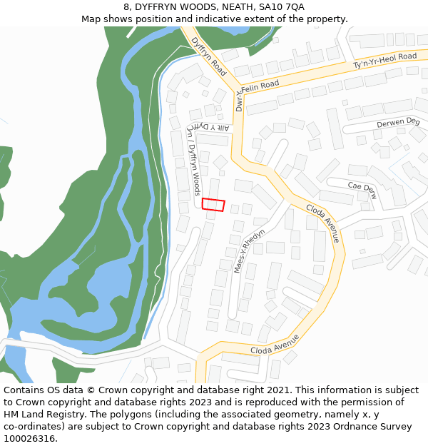 8, DYFFRYN WOODS, NEATH, SA10 7QA: Location map and indicative extent of plot