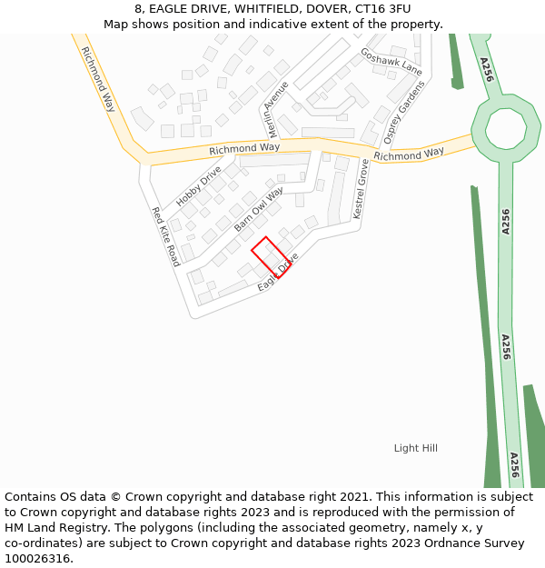 8, EAGLE DRIVE, WHITFIELD, DOVER, CT16 3FU: Location map and indicative extent of plot