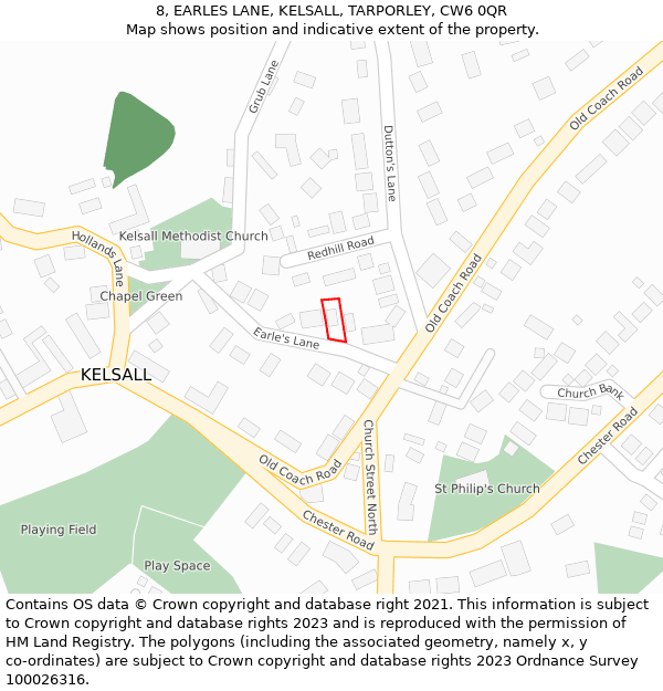 8, EARLES LANE, KELSALL, TARPORLEY, CW6 0QR: Location map and indicative extent of plot