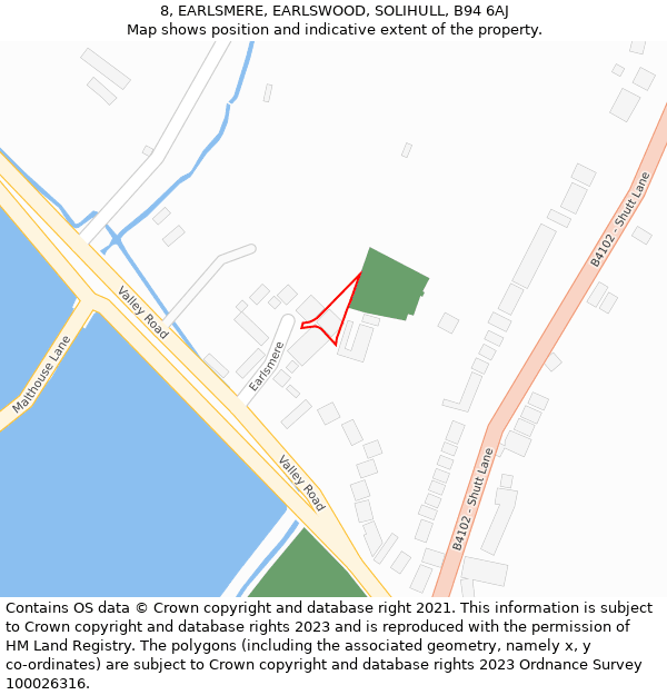 8, EARLSMERE, EARLSWOOD, SOLIHULL, B94 6AJ: Location map and indicative extent of plot