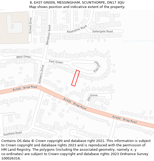 8, EAST GREEN, MESSINGHAM, SCUNTHORPE, DN17 3QU: Location map and indicative extent of plot